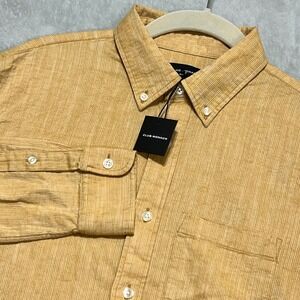Club Monaco Button Down Shirt Mens XS Yellow Textured Cotton Linen Slim Fit